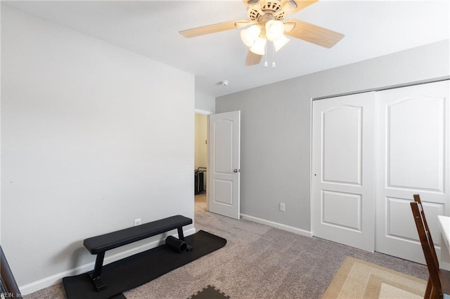 4202 Ravine Gap Dr, Suffolk, VA 23434 - exercise area with light colored carpet and ceiling fan