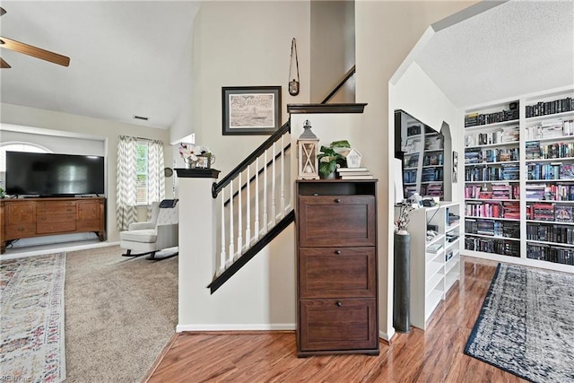 315 Sawmill Arch, Chesapeake, VA 23323 - stairs with ceiling fan, wood finished floors, and vaulted ceiling