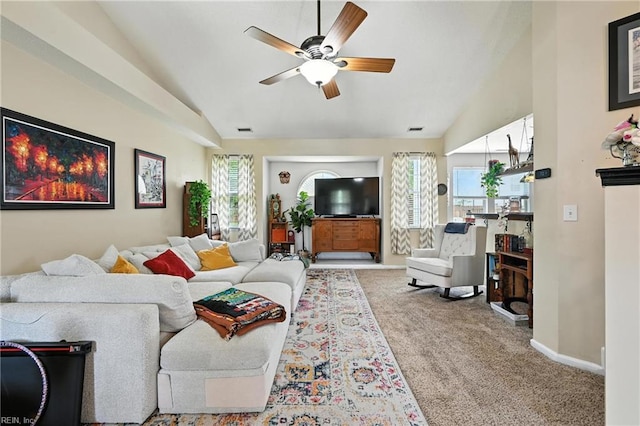 315 Sawmill Arch, Chesapeake, VA 23323 - living room with lofted ceiling, carpet floors, and a ceiling fan