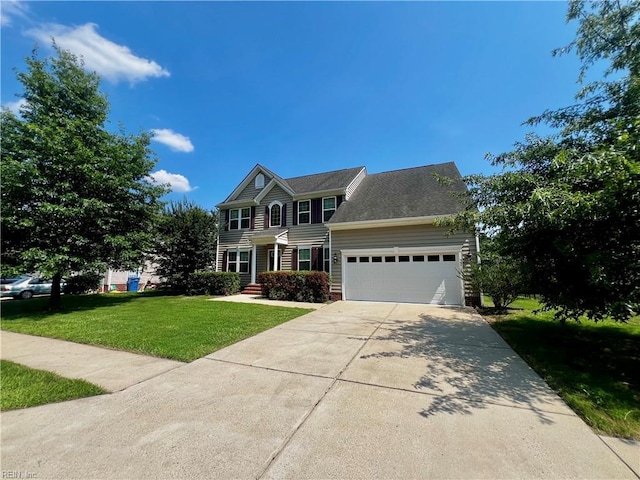 3971 Grand Isle Dr, Chesapeake, VA 23323 - colonial-style house with an attached garage, a front yard, and concrete driveway