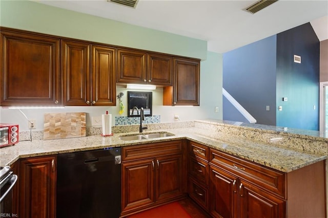 313 River Forest Rd, Virginia Beach, VA 23454 - kitchen with dishwasher, range, light stone countertops, and a peninsula