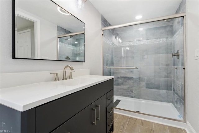 5016 Madeira Rd, Virginia Beach, VA 23455 - bathroom with vanity, a shower stall, and recessed lighting