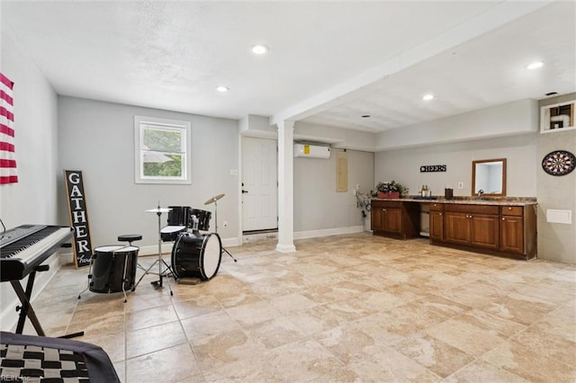5016 Madeira Rd, Virginia Beach, VA 23455 - rec room featuring a wall mounted air conditioner, decorative columns, and recessed lighting