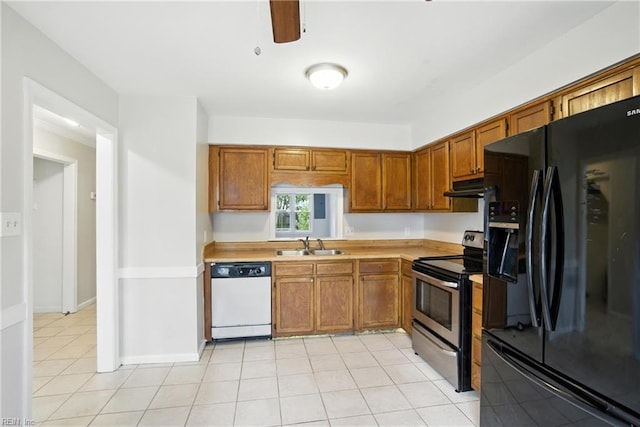 4636 Marlwood Way, Virginia Beach, VA 23462 - kitchen with black fridge, dishwasher, stainless steel electric stove, under cabinet range hood, and light countertops