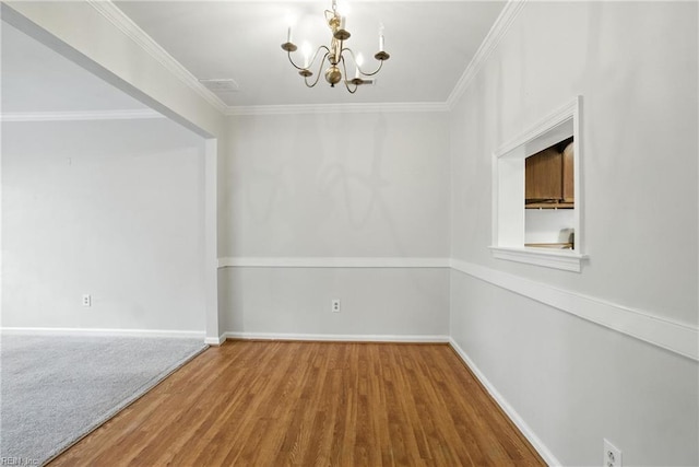 4636 Marlwood Way, Virginia Beach, VA 23462 - unfurnished dining area with a chandelier, wood finished floors, and crown molding