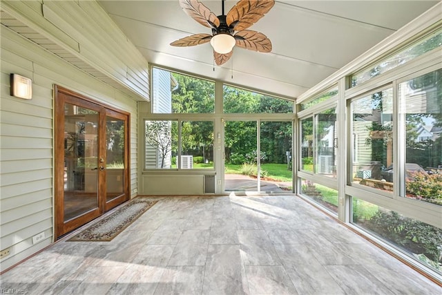 4300 Galston Ct, Chesapeake, VA 23321 - unfurnished sunroom featuring french doors, a ceiling fan, and vaulted ceiling