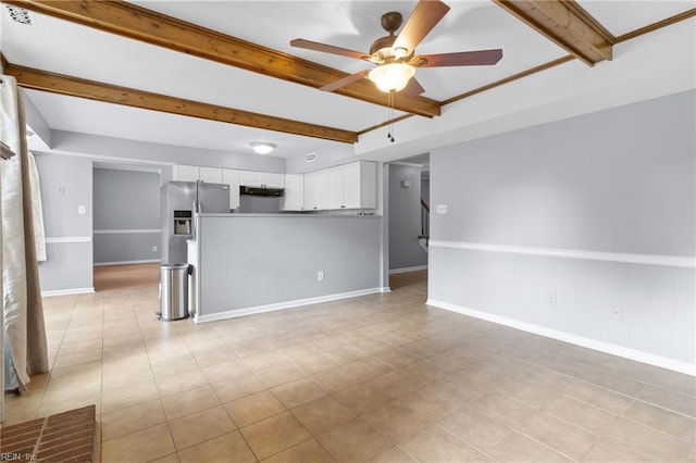 1760 Moonstone Dr, Virginia Beach, VA 23456 - unfurnished living room featuring beamed ceiling, ceiling fan, and light tile patterned floors