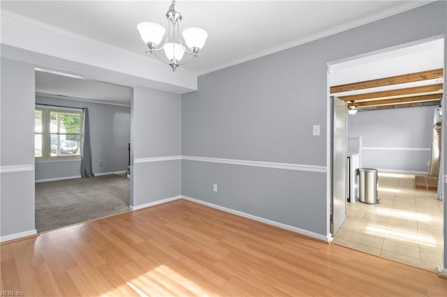 1760 Moonstone Dr, Virginia Beach, VA 23456 - unfurnished room with light wood-style floors, a chandelier, and ornamental molding