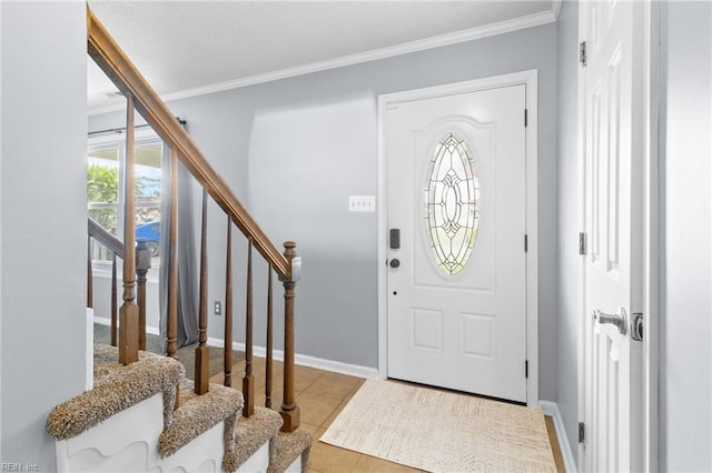 1760 Moonstone Dr, Virginia Beach, VA 23456 - tiled entrance foyer featuring crown molding, plenty of natural light, and stairs