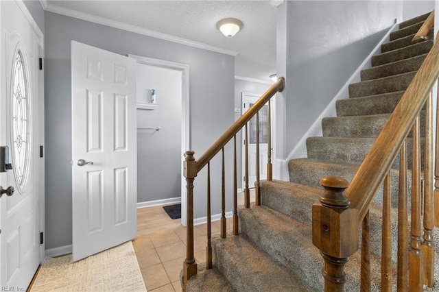 1760 Moonstone Dr, Virginia Beach, VA 23456 - stairs with crown molding and tile patterned flooring