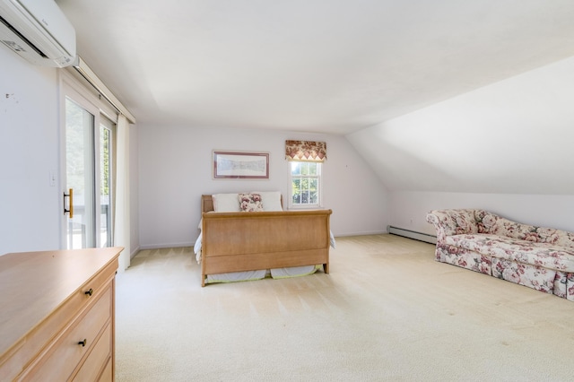 53 Snead Dr, Mashpee, MA 02649 - bedroom featuring light carpet, baseboard heating, multiple windows, and a wall mounted AC