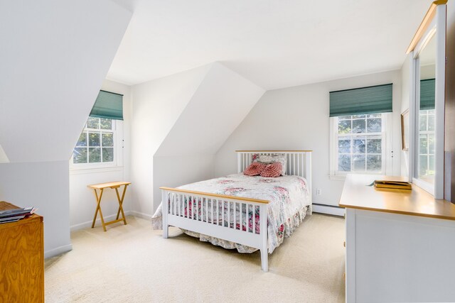53 Snead Dr, Mashpee, MA 02649 - carpeted bedroom with baseboard heating and lofted ceiling
