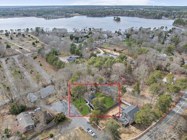 aerial view of property's location featuring a large body of water and property boundaries highlighted