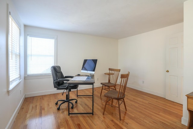 office space with light hardwood / wood-style floors