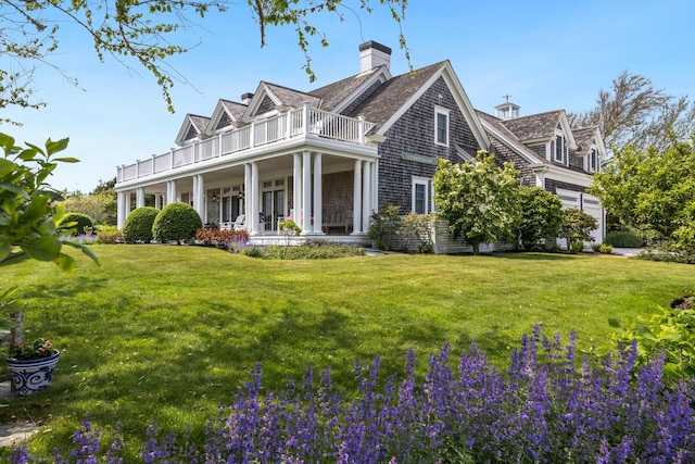 88 Champlain Rd, Chatham, MA 02633 - view of home's exterior featuring a balcony, a yard, and a porch