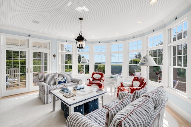 88 Champlain Rd, Chatham, MA 02633 - sunroom featuring ornamental molding, french doors, and recessed lighting