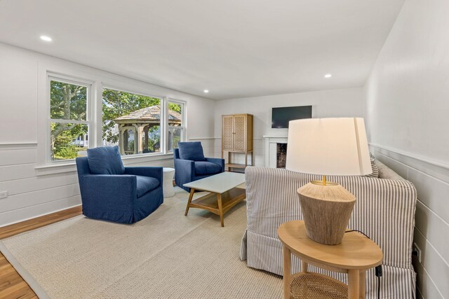 72 Forest Beach Rd, South Chatham, MA 02659 - living area featuring recessed lighting, wainscoting, and a fireplace