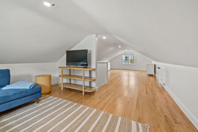 72 Forest Beach Rd, South Chatham, MA 02659 - sitting room featuring baseboards, light wood-type flooring, and vaulted ceiling