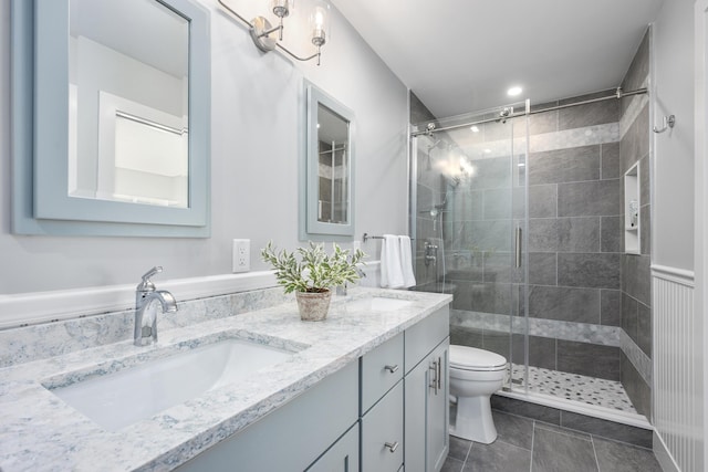 290 Fletcher Ln, Brewster, MA 02631 - bathroom with double vanity, a shower stall, and tile patterned flooring