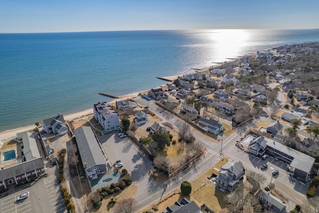 aerial view with a water view and a residential view