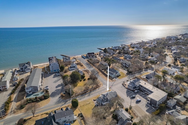 birds eye view of property with a residential view and a water view