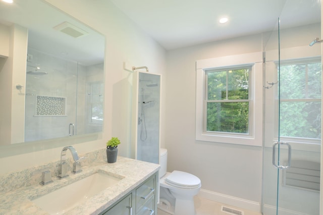 73 Tern Ln, Centerville, MA 02632 - full bathroom featuring vanity, a stall shower, and recessed lighting