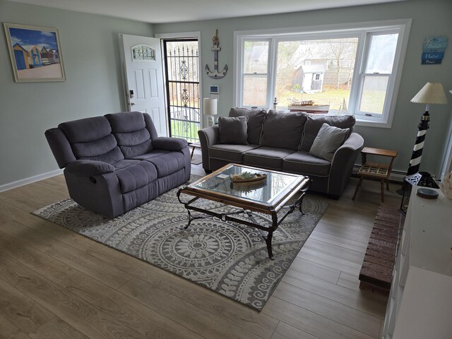 living room featuring baseboards and wood finished floors