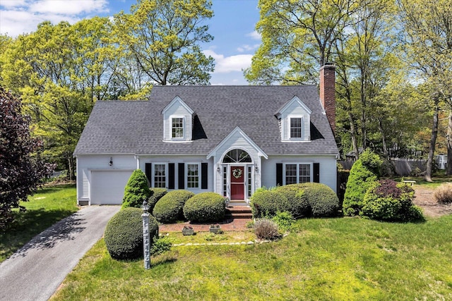 72 Rosemary Ln, Centerville, MA 02632 - new england style home featuring an attached garage, driveway, a chimney, and roof with shingles