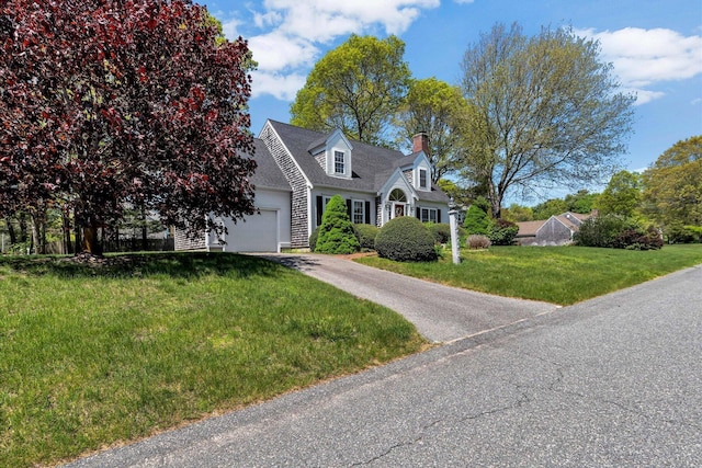 72 Rosemary Ln, Centerville, MA 02632 - cape cod house with a garage, a front yard, a chimney, and driveway