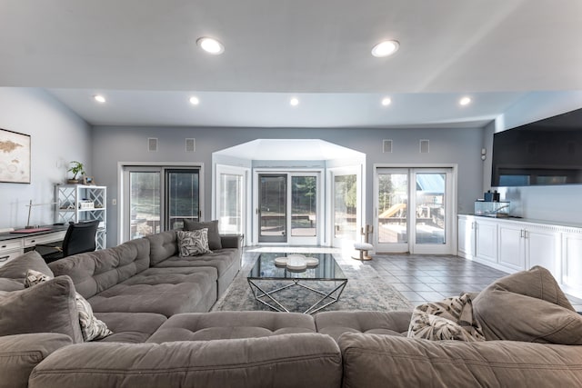 living room featuring light tile patterned floors