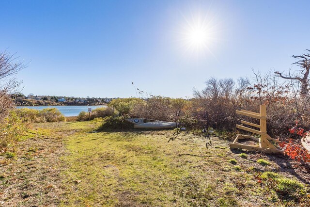 view of yard with a water view