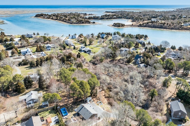 aerial view featuring a residential view and a water view