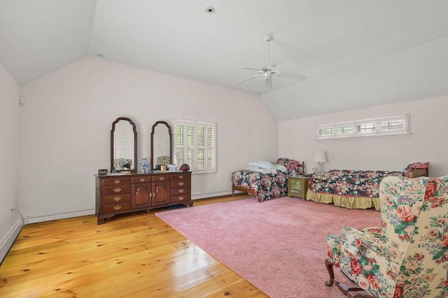 181 Pleasant St, South Yarmouth, MA 02664 - bedroom with lofted ceiling, light wood-type flooring, a baseboard heating unit, and a ceiling fan