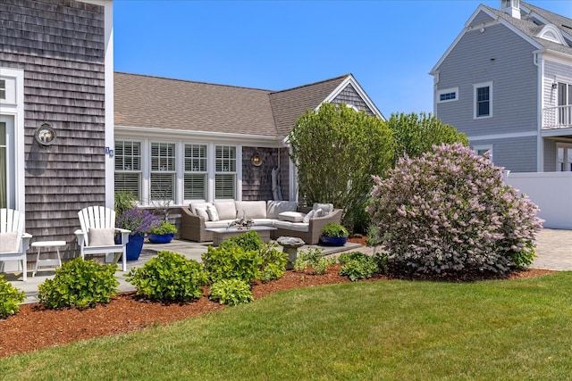16 Beach View Rd, West Dennis, MA 02670 - view of green lawn with outdoor lounge area and a patio area