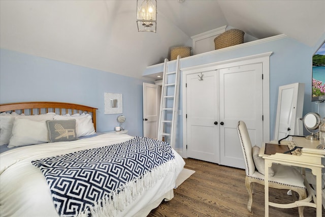 16 Beach View Rd, West Dennis, MA 02670 - bedroom featuring lofted ceiling, wood finished floors, and a closet