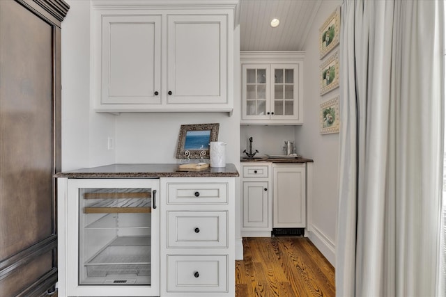 16 Beach View Rd, West Dennis, MA 02670 - indoor bar featuring wine cooler, dark wood-style flooring, and recessed lighting