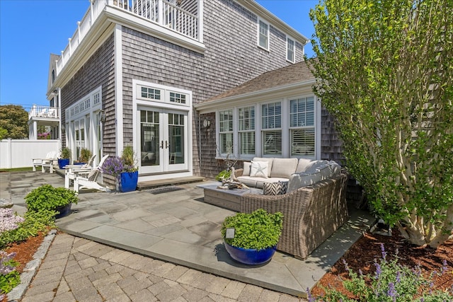 16 Beach View Rd, West Dennis, MA 02670 - view of patio / terrace with french doors, an outdoor hangout area, and a balcony