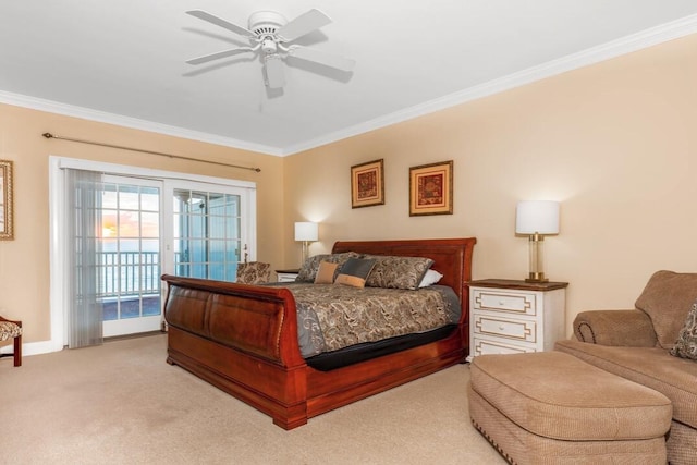 286 Grand Ave Unit 4U, Falmouth, MA 02540 - bedroom featuring access to exterior, crown molding, light colored carpet, and a ceiling fan