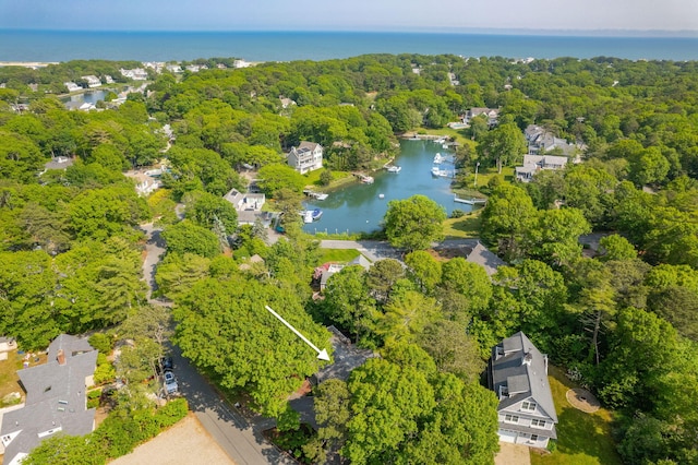 12 Running Light Way, Mashpee, MA 02649 - aerial view of property's location with a large body of water and a heavily wooded area