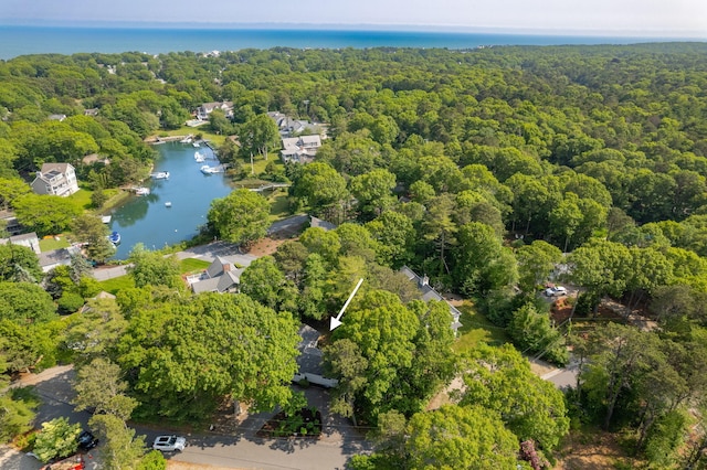 12 Running Light Way, Mashpee, MA 02649 - aerial overview of property's location featuring a heavily wooded area and a large body of water