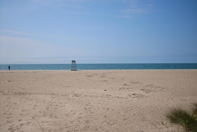 view of water feature with a beach view