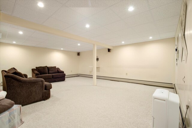 carpeted living area featuring recessed lighting