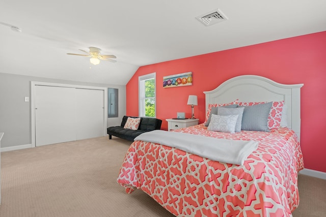 44 Buttermilk Way, Buzzards Bay, MA 02532 - bedroom with carpet, lofted ceiling, ceiling fan, a closet, and baseboards