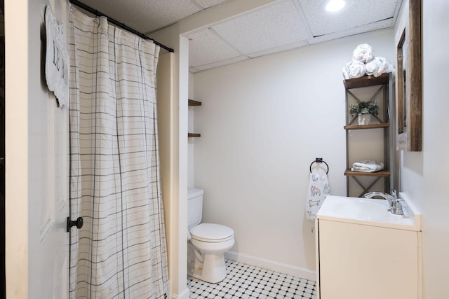 532 S Orleans Rd, Orleans, MA 02653 - bathroom featuring vanity, a drop ceiling, and curtained shower