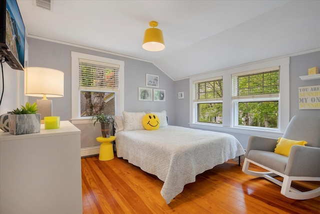 117 Parker Rd, Osterville, MA 02655 - bedroom featuring light wood-type flooring, lofted ceiling, a baseboard heating unit, and baseboards