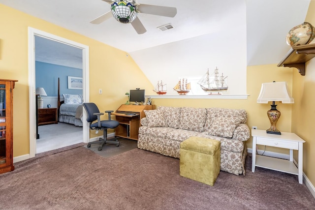 151 Leisure Green Dr N, Mashpee, MA 02649 - office space featuring carpet, a ceiling fan, and vaulted ceiling