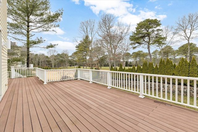 24 Pleasant Park Dr, Mashpee, MA 02649 - wooden deck featuring view of wooded area