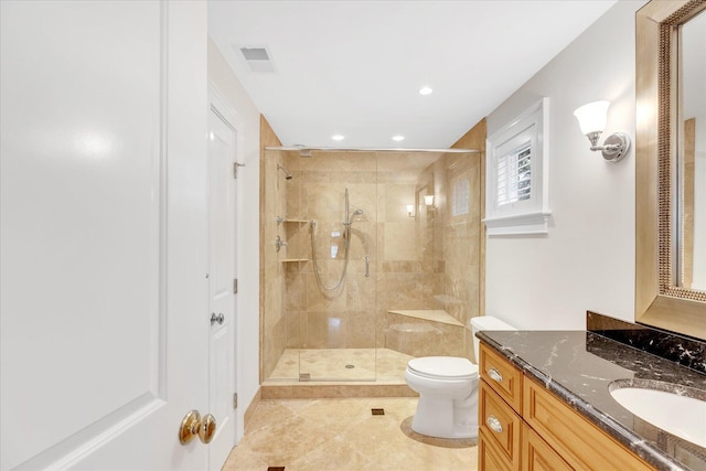 24 Pleasant Park Dr, Mashpee, MA 02649 - full bath with vanity, a tile shower, tile patterned flooring, and recessed lighting