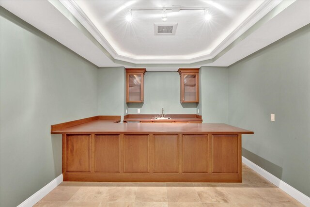 24 Pleasant Park Dr, Mashpee, MA 02649 - bar area with a raised ceiling and rail lighting