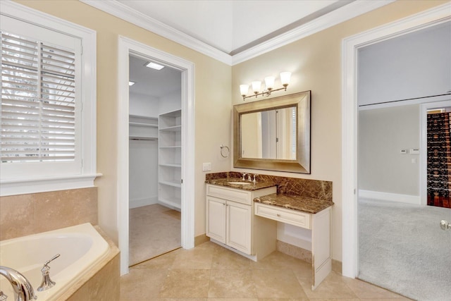 24 Pleasant Park Dr, Mashpee, MA 02649 - full bath featuring vanity, a garden tub, crown molding, and a walk in closet